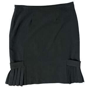 Vintage 90s Black Pleated Button Detail Pencil Skirt John Paul Richard size 12